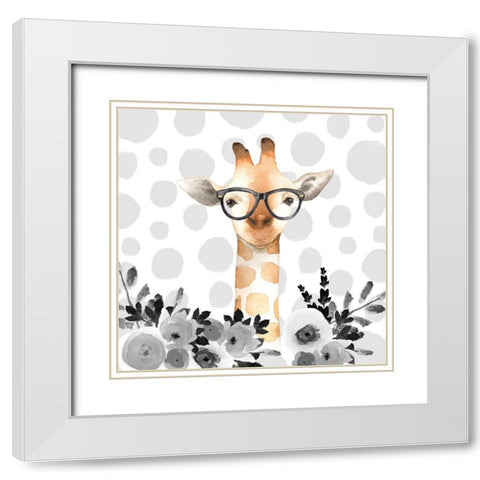 GEEK GIRAFFE White Modern Wood Framed Art Print with Double Matting by Atelier B Art Studio