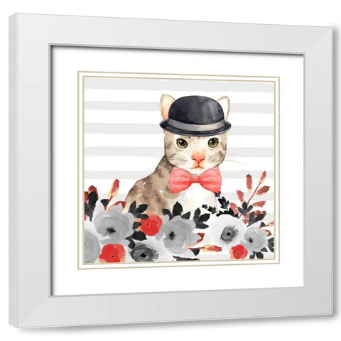 CAT DETECTIVE White Modern Wood Framed Art Print with Double Matting by Atelier B Art Studio