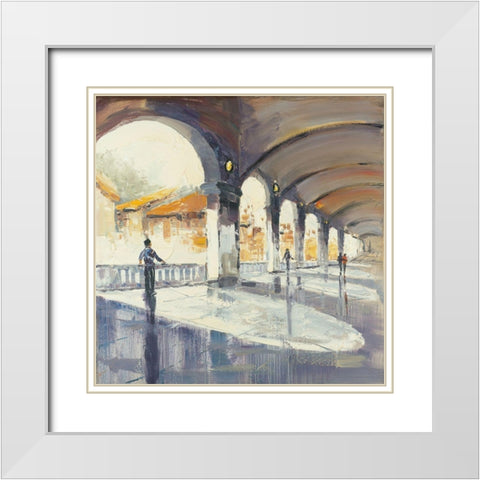 People in a spacious hall White Modern Wood Framed Art Print with Double Matting by Atelier B Art Studio