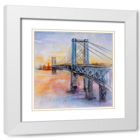 Abstract Brooklyn Bridge  White Modern Wood Framed Art Print with Double Matting by Atelier B Art Studio