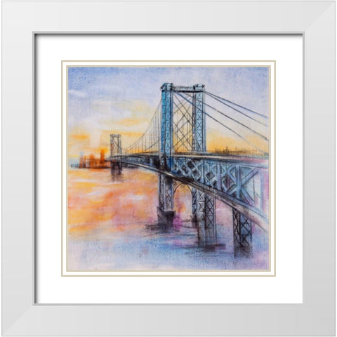 Abstract Brooklyn Bridge  White Modern Wood Framed Art Print with Double Matting by Atelier B Art Studio