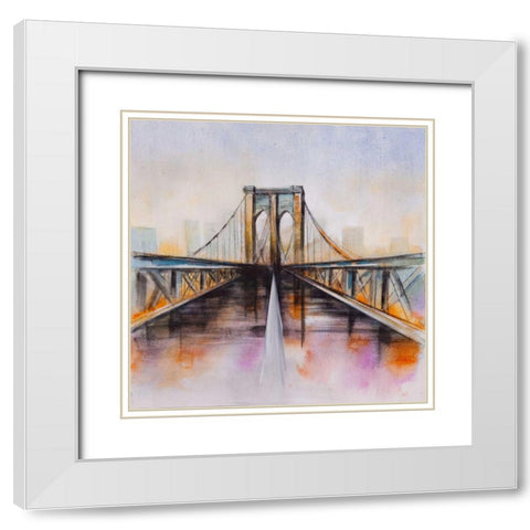 Colorfull Brooklyn Bridge White Modern Wood Framed Art Print with Double Matting by Atelier B Art Studio