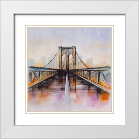 Colorfull Brooklyn Bridge White Modern Wood Framed Art Print with Double Matting by Atelier B Art Studio