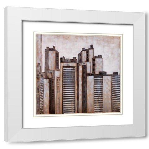 STRIPED SKYSCRAPERS White Modern Wood Framed Art Print with Double Matting by Atelier B Art Studio