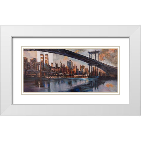 BRIDGE IN THE CITY AT SUNSET White Modern Wood Framed Art Print with Double Matting by Atelier B Art Studio