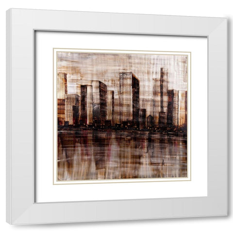 SKETCH OF THE CITY White Modern Wood Framed Art Print with Double Matting by Atelier B Art Studio