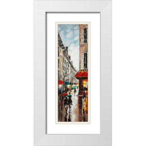 WOMEN WALKING IN THE STREET White Modern Wood Framed Art Print with Double Matting by Atelier B Art Studio