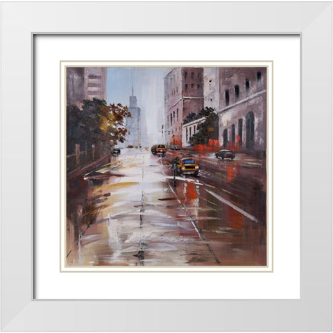 QUIET STREET EARLY IN THE MORNING White Modern Wood Framed Art Print with Double Matting by Atelier B Art Studio