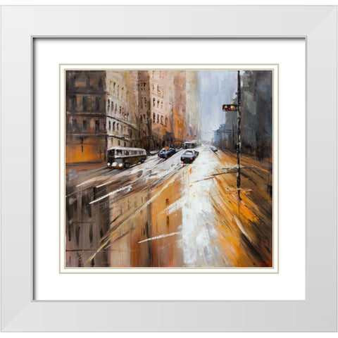 ABSTRACT CITY STREET White Modern Wood Framed Art Print with Double Matting by Atelier B Art Studio
