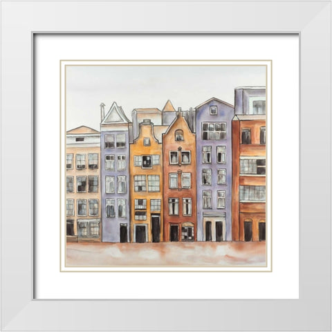 Amsterdam Houses Hotel  White Modern Wood Framed Art Print with Double Matting by Atelier B Art Studio