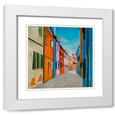 Colorful Houses in Italy White Modern Wood Framed Art Print with Double Matting by Atelier B Art Studio