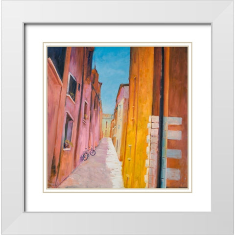 Colorful Houses on the Streets of Collioure White Modern Wood Framed Art Print with Double Matting by Atelier B Art Studio