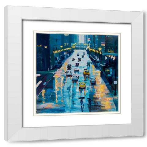Rainy Streets of New York White Modern Wood Framed Art Print with Double Matting by Atelier B Art Studio