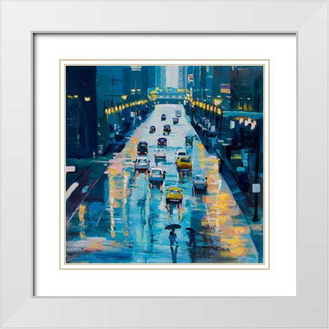 Rainy Streets of New York White Modern Wood Framed Art Print with Double Matting by Atelier B Art Studio