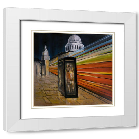 FAST LONDON BUS  White Modern Wood Framed Art Print with Double Matting by Atelier B Art Studio