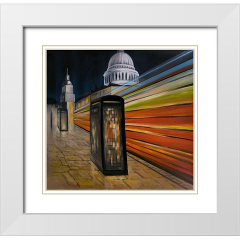 FAST LONDON BUS  White Modern Wood Framed Art Print with Double Matting by Atelier B Art Studio