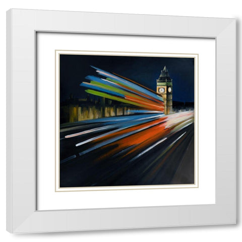 LONDON BUS WITH LONG EXPOSURE White Modern Wood Framed Art Print with Double Matting by Atelier B Art Studio