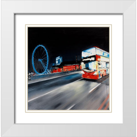 BUS TRAVEL BY NIGHT White Modern Wood Framed Art Print with Double Matting by Atelier B Art Studio