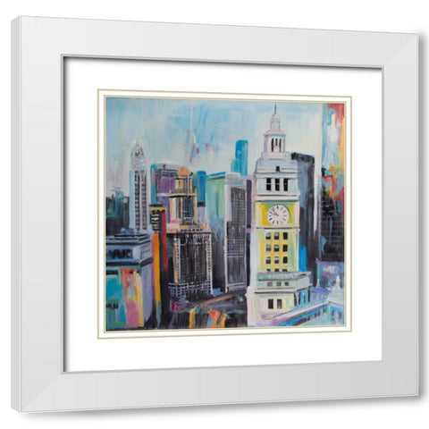 Colorful Cityscape of Manhattan White Modern Wood Framed Art Print with Double Matting by Atelier B Art Studio