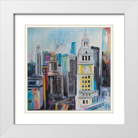Colorful Cityscape of Manhattan White Modern Wood Framed Art Print with Double Matting by Atelier B Art Studio
