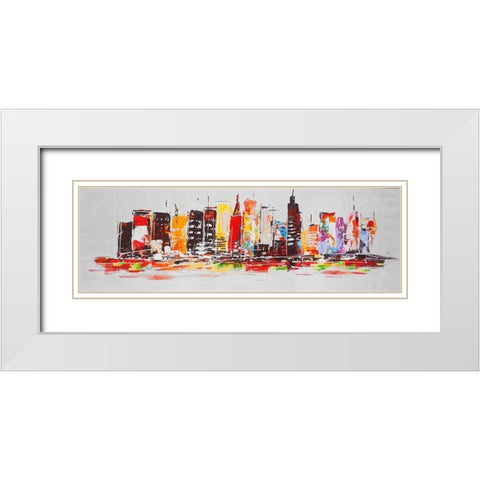 CITY IN BRIGHT COLORS White Modern Wood Framed Art Print with Double Matting by Atelier B Art Studio
