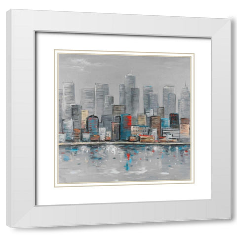 Abstract City Skyline White Modern Wood Framed Art Print with Double Matting by Atelier B Art Studio