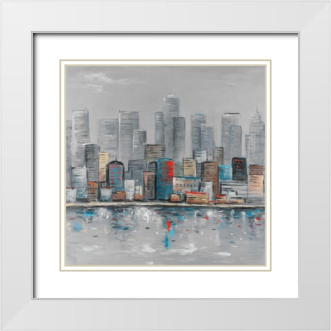 Abstract City Skyline White Modern Wood Framed Art Print with Double Matting by Atelier B Art Studio