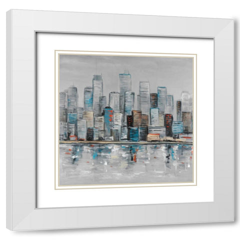 Abstract Urban Skyline White Modern Wood Framed Art Print with Double Matting by Atelier B Art Studio