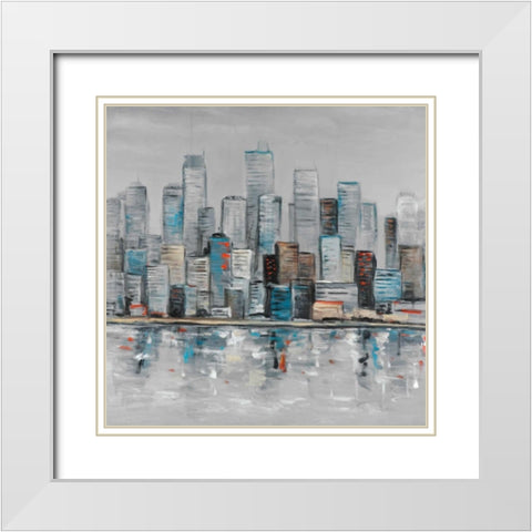 Abstract Urban Skyline White Modern Wood Framed Art Print with Double Matting by Atelier B Art Studio