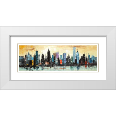Skyline on Abstract Cityscape White Modern Wood Framed Art Print with Double Matting by Atelier B Art Studio