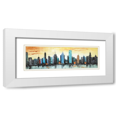 Skyline on Cityscape White Modern Wood Framed Art Print with Double Matting by Atelier B Art Studio