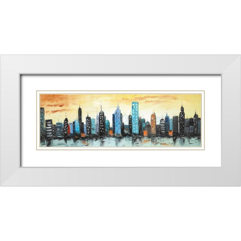Skyline on Cityscape White Modern Wood Framed Art Print with Double Matting by Atelier B Art Studio