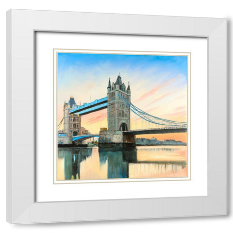 Sunset on the London Bridge White Modern Wood Framed Art Print with Double Matting by Atelier B Art Studio