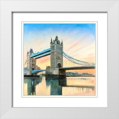 Sunset on the London Bridge White Modern Wood Framed Art Print with Double Matting by Atelier B Art Studio