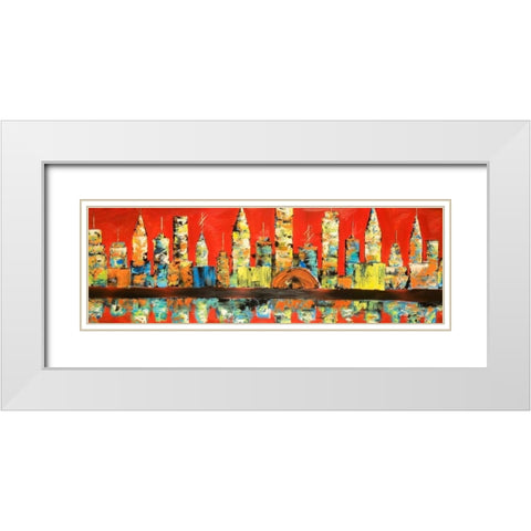 Red Abstract Skyline White Modern Wood Framed Art Print with Double Matting by Atelier B Art Studio