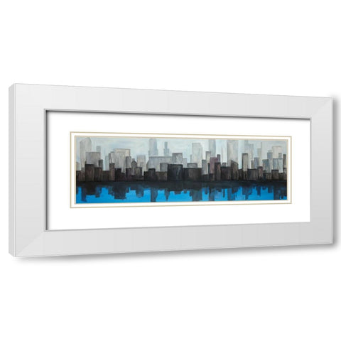 View of a Blue City White Modern Wood Framed Art Print with Double Matting by Atelier B Art Studio