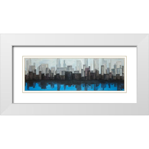 View of a Blue City White Modern Wood Framed Art Print with Double Matting by Atelier B Art Studio