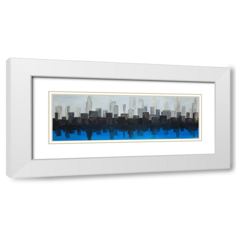 Blue City White Modern Wood Framed Art Print with Double Matting by Atelier B Art Studio