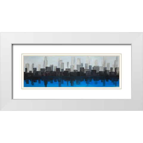 Blue City White Modern Wood Framed Art Print with Double Matting by Atelier B Art Studio
