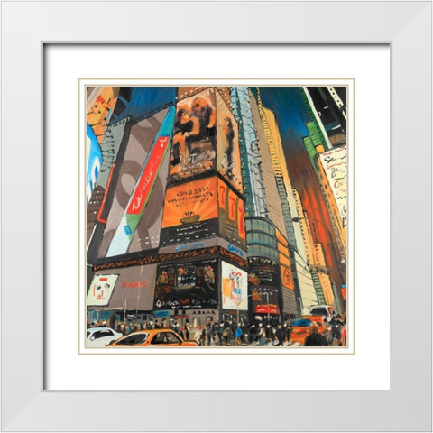 Illuminated New York City Street White Modern Wood Framed Art Print with Double Matting by Atelier B Art Studio