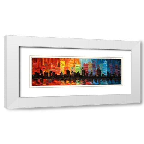 Colorful Cityscape White Modern Wood Framed Art Print with Double Matting by Atelier B Art Studio