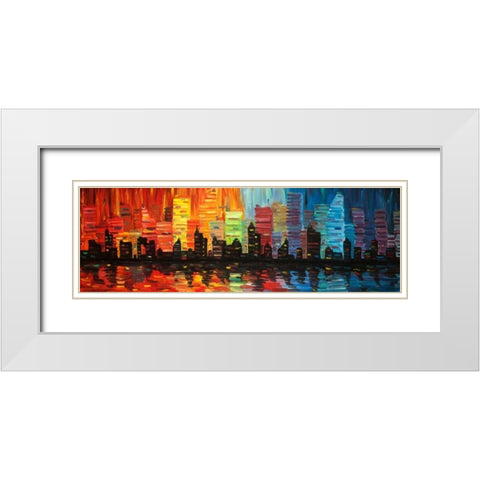 Colorful Cityscape White Modern Wood Framed Art Print with Double Matting by Atelier B Art Studio