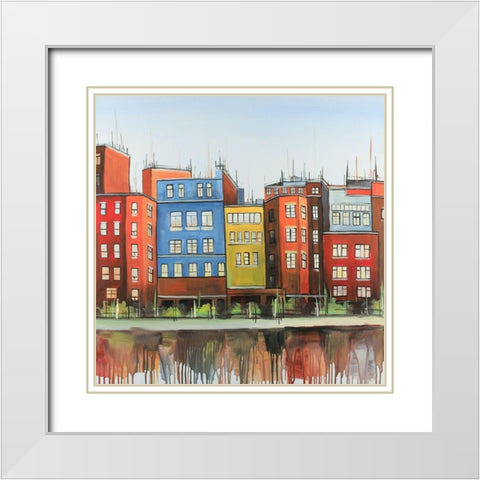 Boston Colorful Buildings White Modern Wood Framed Art Print with Double Matting by Atelier B Art Studio