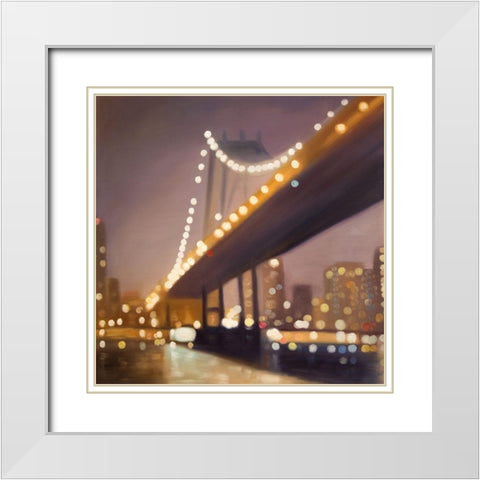 NEW-YORK AT NIGHT White Modern Wood Framed Art Print with Double Matting by Atelier B Art Studio