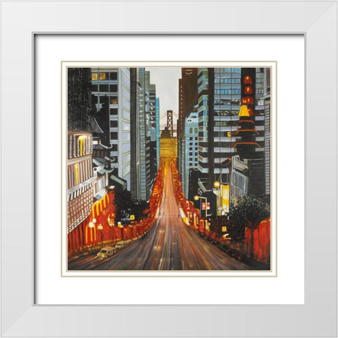 San Francisco by Night White Modern Wood Framed Art Print with Double Matting by Atelier B Art Studio