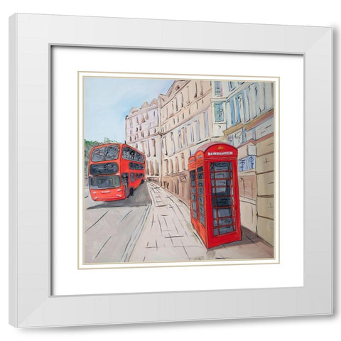 LONDON BUS AND TELEPHONE BOOTH  White Modern Wood Framed Art Print with Double Matting by Atelier B Art Studio