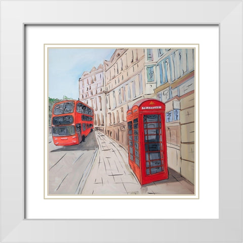 LONDON BUS AND TELEPHONE BOOTH  White Modern Wood Framed Art Print with Double Matting by Atelier B Art Studio