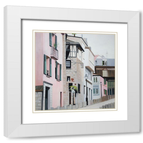 STREET IN MONTMARTRE IN PARIS White Modern Wood Framed Art Print with Double Matting by Atelier B Art Studio