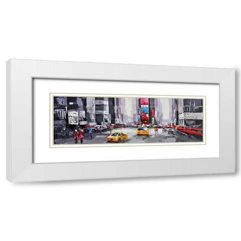 ABSTRACT STREET WITH YELLOW TAXIS White Modern Wood Framed Art Print with Double Matting by Atelier B Art Studio