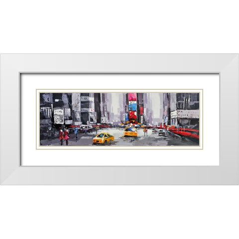 ABSTRACT STREET WITH YELLOW TAXIS White Modern Wood Framed Art Print with Double Matting by Atelier B Art Studio